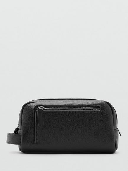 Mango Zipped Toiletry Wash Bag, Black, Black