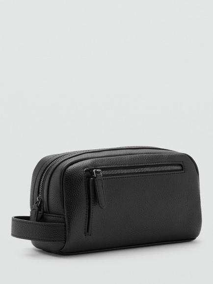 Mango Zipped Toiletry Wash Bag, Black - view 2, Black