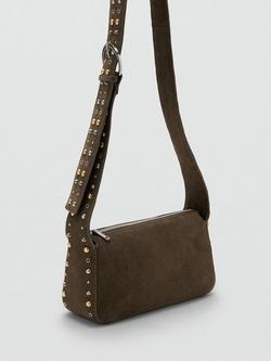 Mango Indira Suede Studded Crossbody Bag, Khaki - view 2, Khaki
