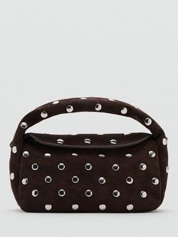 Mango Sandra Suede Studded Clutch Bag, Dark Brown, Dark Brown