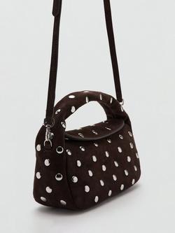 Mango Sandra Suede Studded Clutch Bag, Dark Brown - view 2, Dark Brown