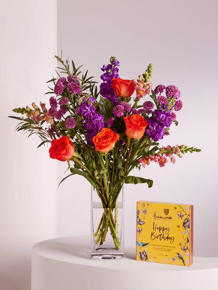 John Lewis Brights & Beautiful Mixed Hand Tied Bouquet & Birthday Chocolates, Blue Royal