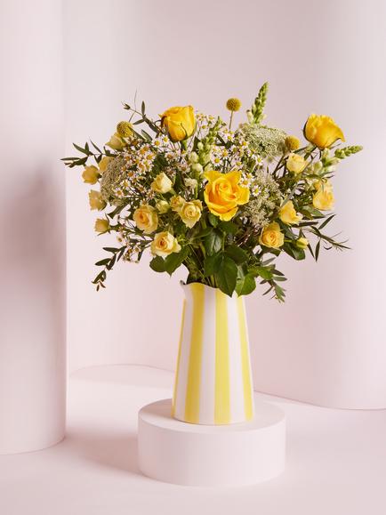 John Lewis Country Yellow Mixed Hand Tied Bouquet & Vase, Blue Royal