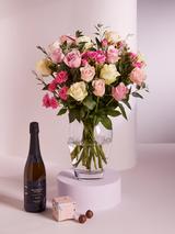 John Lewis Mother's Day Pastel Roses Mixed Hand Tied Bouquet, Prosecco & Chocolates (Delivery Sunday 15 March)