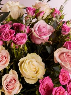 John Lewis Mother's Day Pastel Roses Mixed Hand Tied Bouquet, Prosecco & Chocolates - view 2, Blue Royal