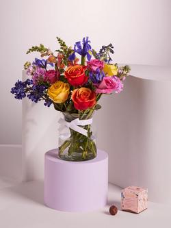 John Lewis Summer Burst Mixed Hand Tied Bouquet, Vase & Chocolates, Blue Royal