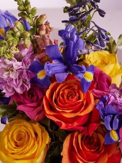 John Lewis Summer Burst Mixed Hand Tied Bouquet, Vase & Chocolates - view 2, Blue Royal