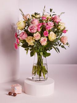 John Lewis Pastel Roses Hand Tied Bouquet & Chocolates (Delivery on 14 February), Blue Royal