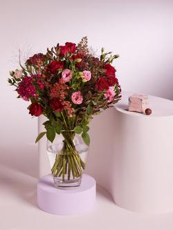 John Lewis Red & Pink Mixed Hand Tied Bouquet, Vase & Chocolates (Delivery on 14 February), Blue Royal