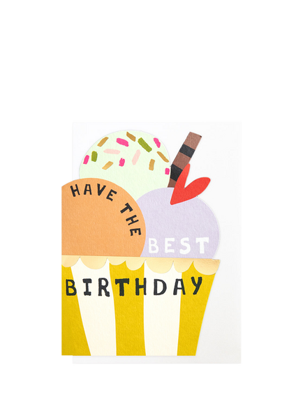 Caroline Gardner Ice Cream Stripey Cup Birthday Card, Multi