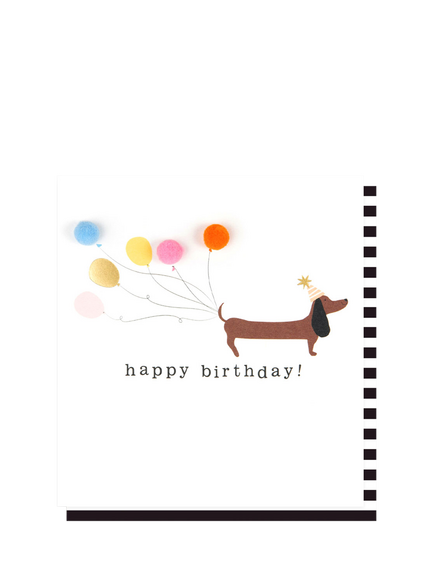 Caroline Gardner Sauage Dog Pom Poms Birthday Card, Multi