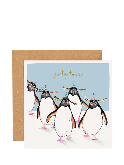 Louise Mulgrew Designs Party Time Penguins Birthday Card, Multi