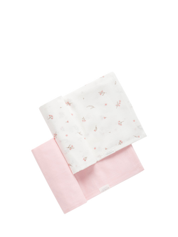 Purebaby Baby Essentials Cotton Muslin Wrap Set, Pack of 2, Pale Pink Blossom, Pale Pink Blossom