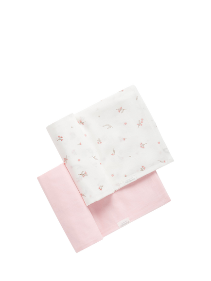 Purebaby Baby Essentials Cotton Muslin Wrap Set, Pack of 2, Pale Pink Blossom, Pale Pink Blossom