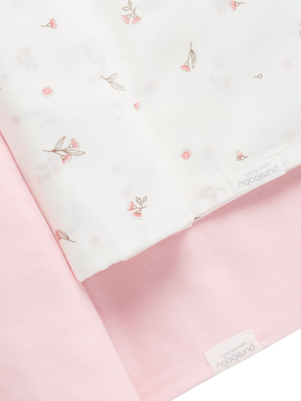 Purebaby Baby Essentials Cotton Muslin Wrap Set, Pack of 2, Pale Pink Blossom - view 2, Pale Pink Blossom