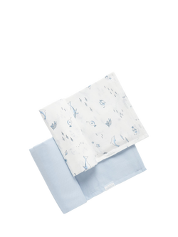Purebaby Baby Essentials Cotton Muslin Wrap Set, Pack of 2, Pale Blue Nautical, Pale Blue Nautical