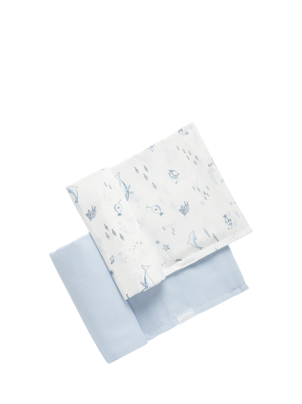 Purebaby Baby Essentials Cotton Muslin Wrap Set, Pack of 2, Pale Blue Nautical, Pale Blue Nautical