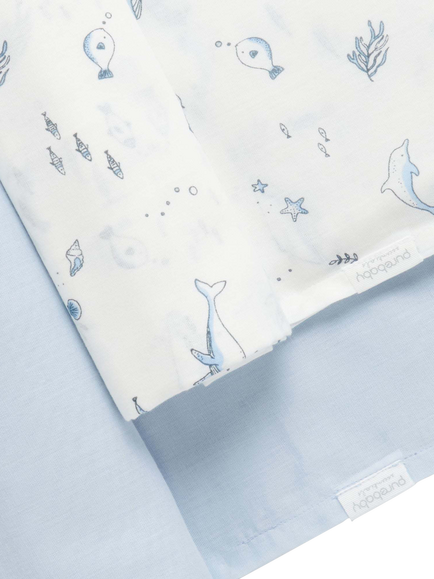 Purebaby Baby Essentials Cotton Muslin Wrap Set, Pack of 2, Pale Blue Nautical - view 2, Pale Blue Nautical