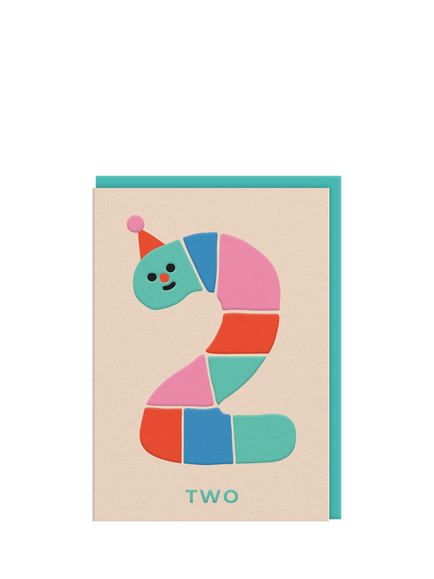 Ohh Deer Rainbow Worm 2nd Birthday Card, Multi