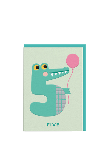 Ohh Deer Crocodile 5th Birthday Card, Multi