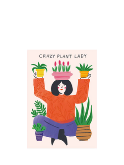 Kitty Kenda Lady Surrounded By Plants Blank Greeting Card, Multi