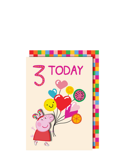 Tache Crafts Peppa Pig With Balloons 3rd Birthday Card, Multi