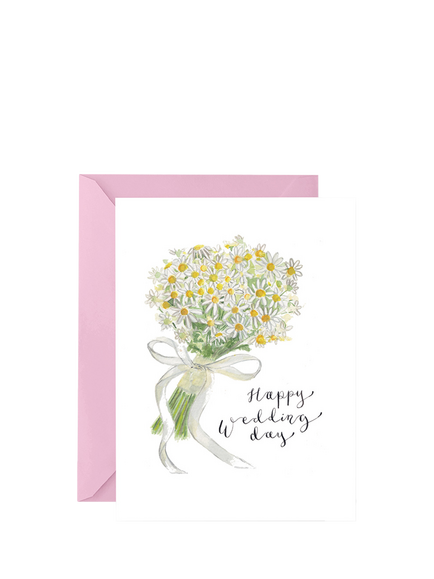 Western Sketch Daisy Bouquet Wedding Card, Multi