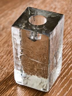 West Elm Ermine Cast Glass Block Taper Candle Holder, Clear, Clear