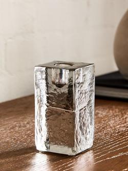West Elm Ermine Cast Glass Block Taper Candle Holder, Clear - view 2, Clear