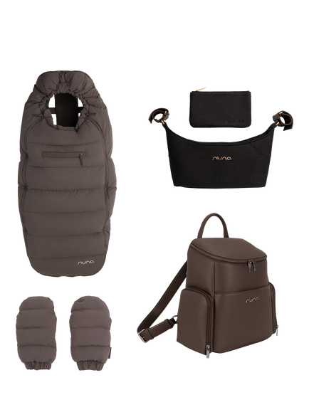 Nuna Winter Stroller Set, Stroller Organiser and Essential Bag Accessories Set, Chestnut, Chestnut