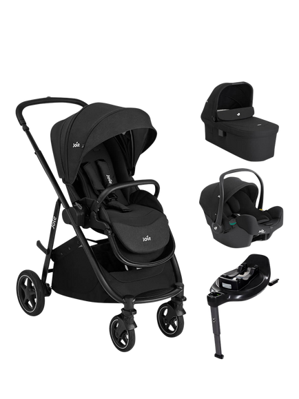 Joie Baby Versatrax Pushchair, Ramble XL Carrycot, i-Snug Car Seat and i-Base On the Go Encore Bundle, Raven, Raven