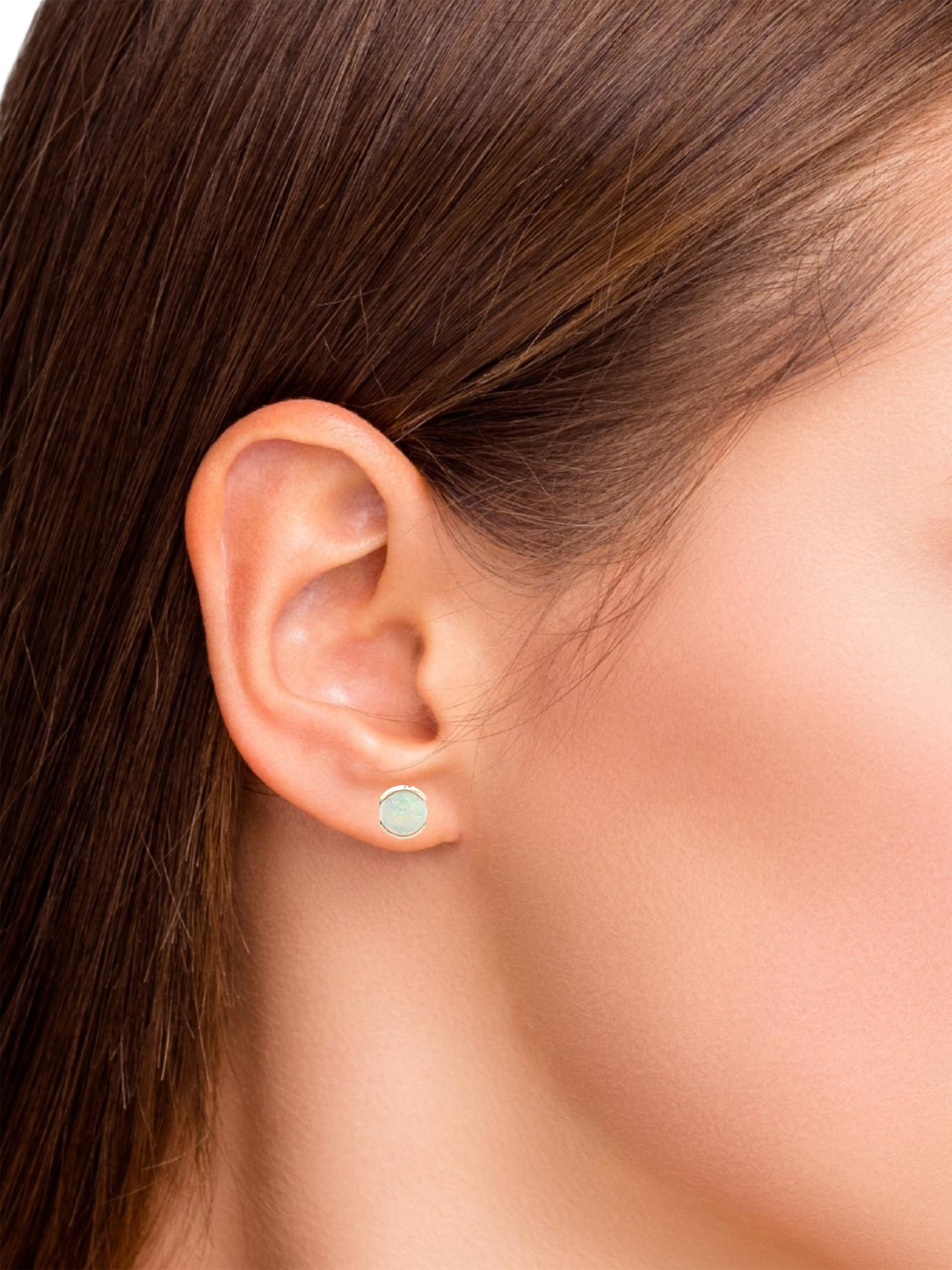 Product image 2 of 3, which shows E.W Adams 9ct Yellow Gold Opal Stud Earrings, Gold/Multi