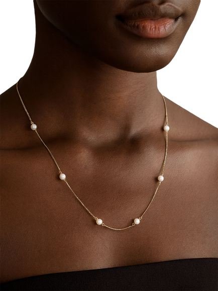 E.W Adams 9ct Yellow Gold Cultured Freshwater Pearl Necklace, Gold - view 2, Gold