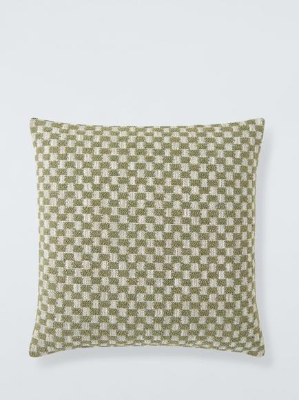 John Lewis Woven Check Cushion, Avocado