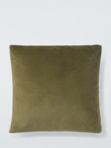 John Lewis Boxed Velvet Cushion, New Khaki