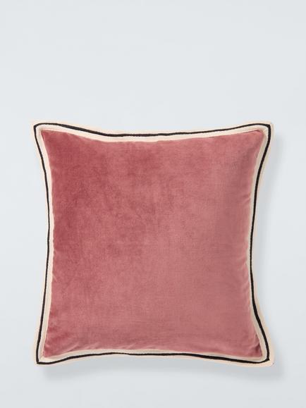 John Lewis Bordered Velvet Cushion, Pink