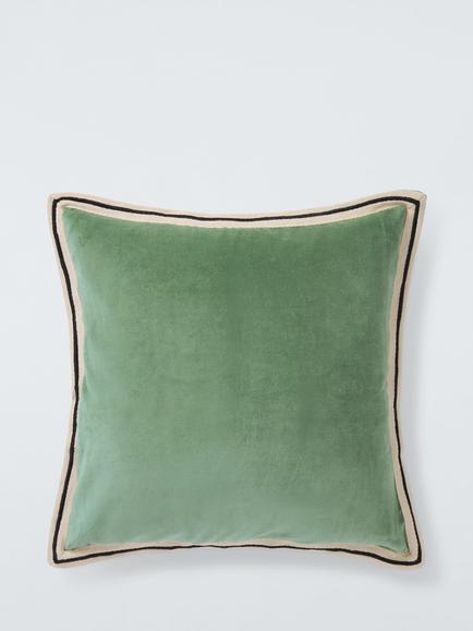 John Lewis Bordered Velvet Cushion, Verdigris