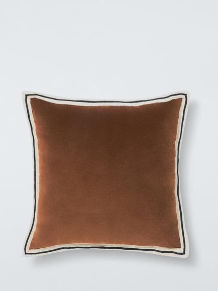 John Lewis Bordered Velvet Cushion, Ginger