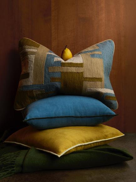 John Lewis Overlock Cushion - view 2, New Blue