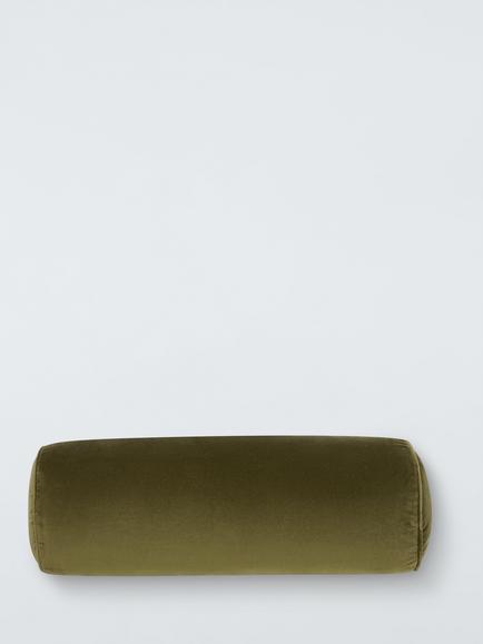 John Lewis Polyester Velvet Bolster Cushion, Khaki Green