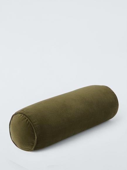 John Lewis Polyester Velvet Bolster Cushion - view 2, Khaki Green