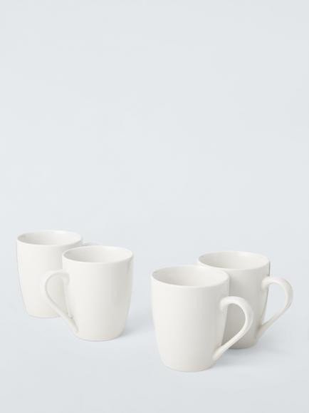 John Lewis Eat Porcelain Mugs, Set of 4, 355ml, White, White White