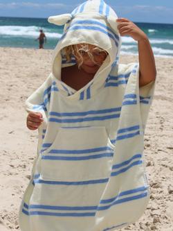 Sunnylife Kids' Sammy Seagull Hooded Towelling Poncho, Blue Stripe - view 2, Blue Stripe