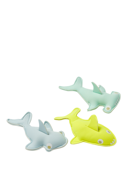Sunnylife Salty the Shark Dive Buddies, Set of 3, Aqua Neon Yellow