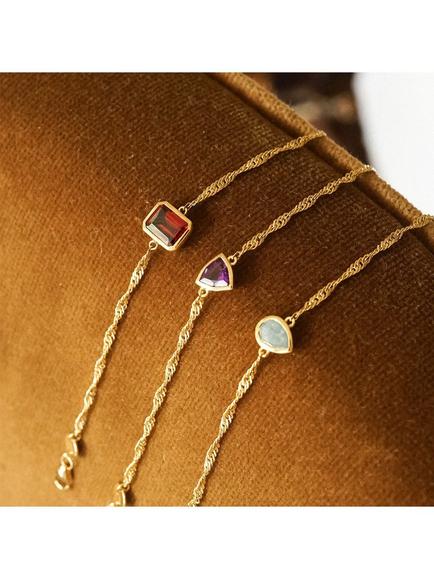 Daisy London Birthstone Bracelet, January/Garnet - view 2, Yellow Gold