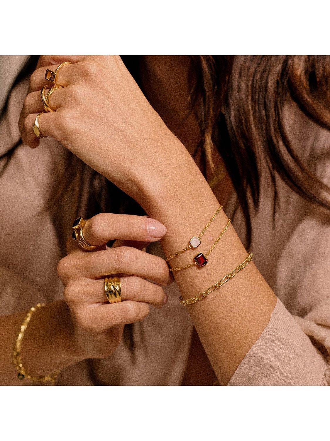 Product image 3 of 3, which shows Daisy London Birthstone Bracelet, January/Garnet, Yellow Gold