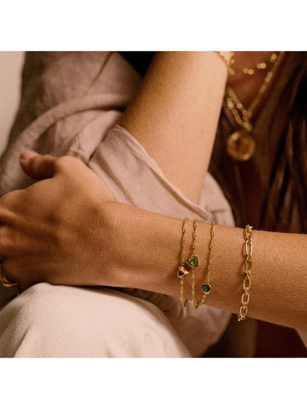 Daisy London Birthstone Bracelet, May/Emerald - view 2, Yellow Gold