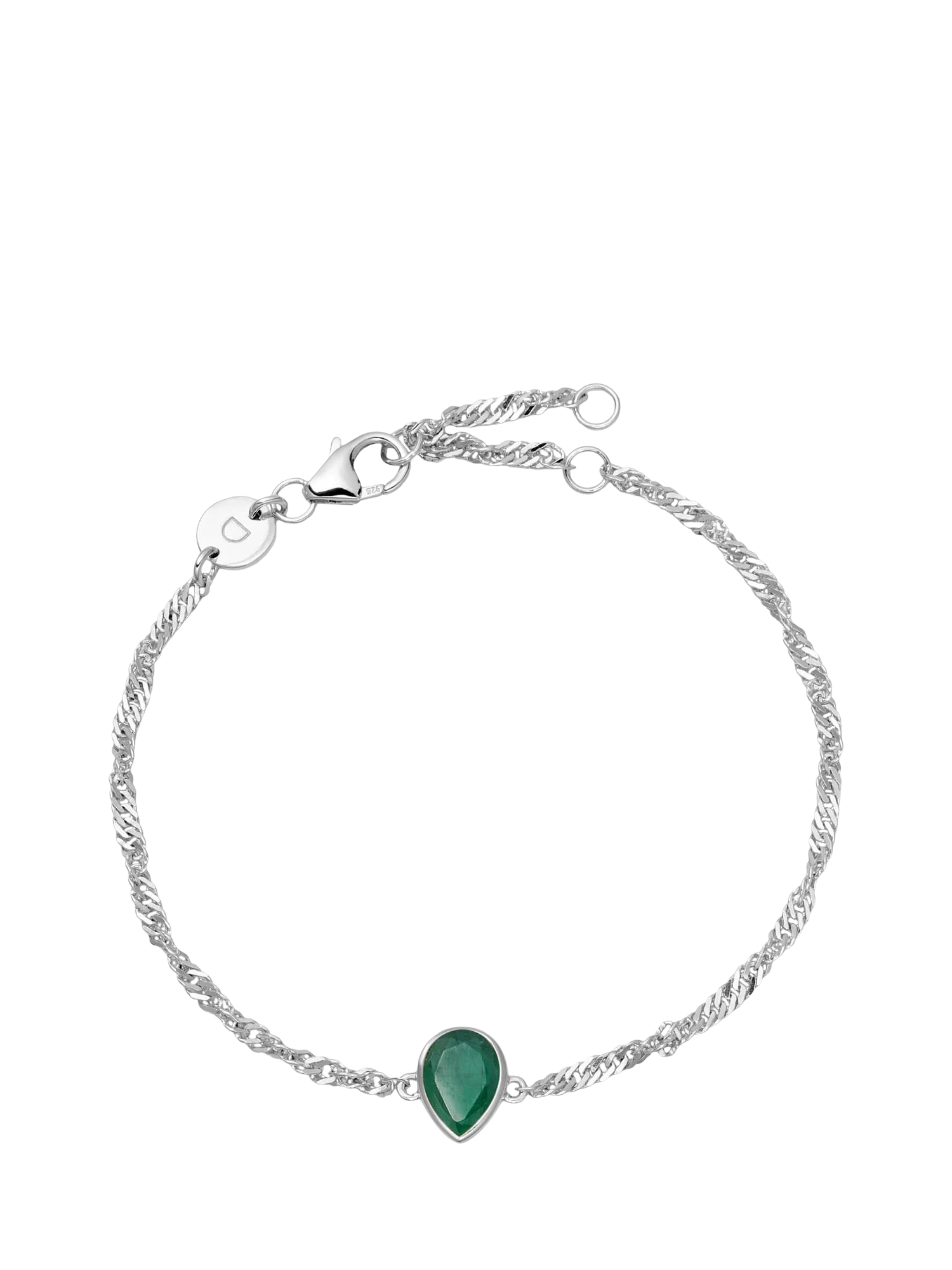 Product image 1 of 3, which shows Daisy London Birthstone Bracelet, May/Emerald, Silver