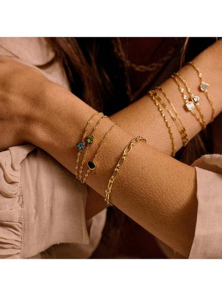 Daisy London Birthstone Bracelet, August/Peridot - view 2, Yellow Gold