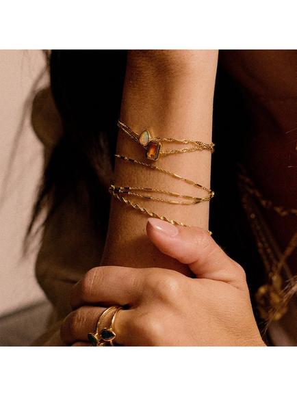 Daisy London Birthstone Bracelet, October/Opal - view 2, Yellow Gold